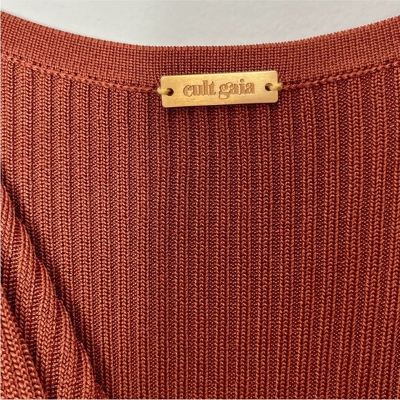 Cult Gaia Honey Dress in Clay Brown/Orange Amber Ruched Knit Knotted, Size XS - Picture 11 of 11